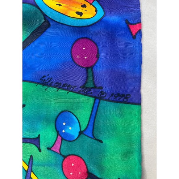 90s Silkscapes Hand Painted Rectangle Silk Golf Scarf Light Bright Tee Ball NEW - Picture 6 of 6
